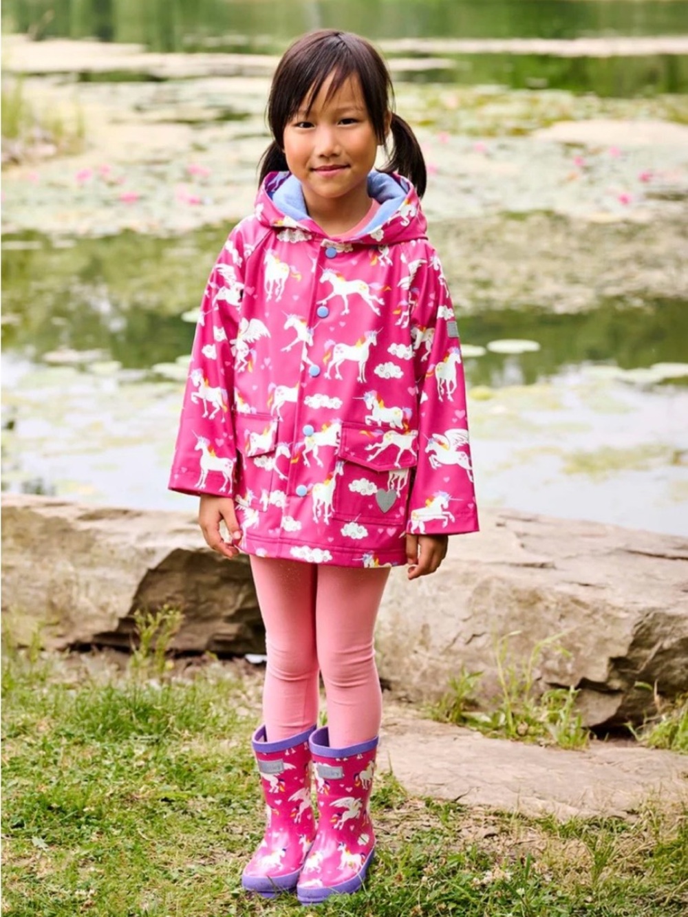 Hatley Pink Unicorn Fleeced Lined Rain Jacket- toddler